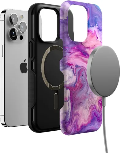 Vista 4 de Casely Funda para iPhone 13 Pro Tie Dying Over You Mármol morado Diseño protector audaz Compatible con MagSafe