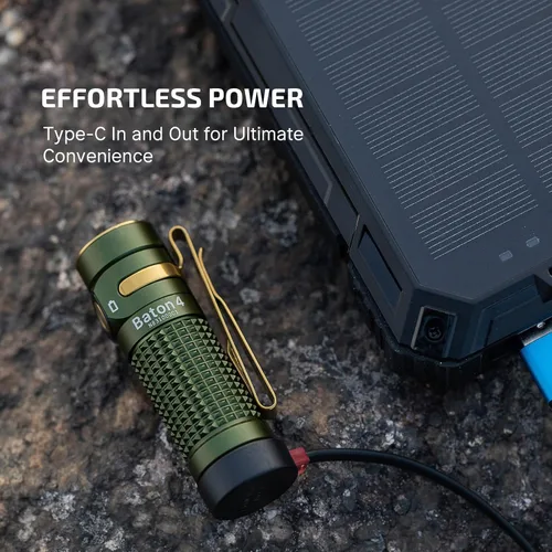 Vista 5 de OLIGHT Baton4 Linterna EDC recargable, luz pequeña brillante verde OD 1300 Lumens, Pocket LED Light, 6 Modes, with MCC Charging Cable, IPX8