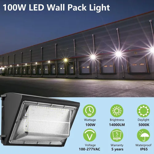 Vista 2 de Paquete de 4 lámparas LED de pared de 100 W del anochecer al amanecer, 13000LM 400-600W equivalente a HPS/HID, iluminación de seguridad al aire