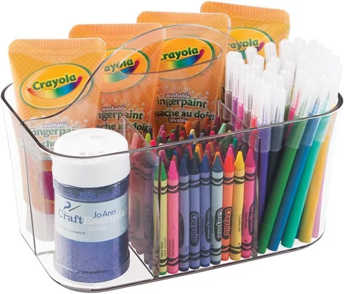 Vista 13 de mDesign Organizador portátil de plástico para manualidades, cesta dividida con asa, para manualidades, costura, suministros de arte, capacidad