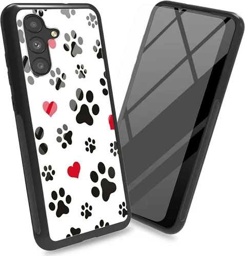 Vista 15 de Funda para Samsung Galaxy A13 5G con protector de pantalla, cubierta trasera de vidrio templado, diseño de flores de gato negro, marco de Flores