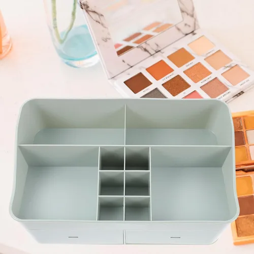 Vista 6 de Cabilock Organizador de maquillaje para encimera de baño, estante de almacenamiento de plástico, soporte para brochas de maquillaje, organizador