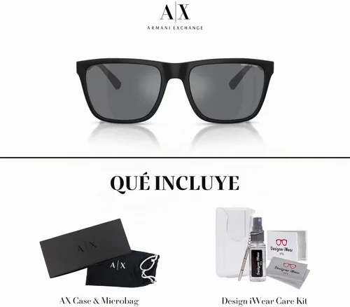Vista 6 de Armani Exchange AX4080S - Gafas de sol cuadradas para hombre + paquete con kit de lentes de accesorios Negro mate/gris claro espejo negro