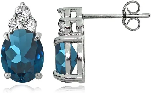 Vista 4 de Aretes de plata de ley Londres con topacio azul y blanco ovalado, Metal, Topacio