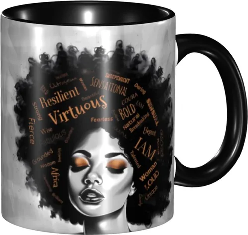 Vista 36 de Taza de café, taza de té para mujeres y niñas, taza de diseño único, perfecta para regalos, mujeres afroamericanas afro