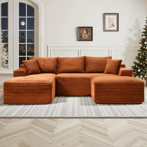 Vista 31 de Cloud Sofá modular moderno de 108 pulgadas con asiento profundo, sofás de pana sin hueso con diván en forma de L para sala de estar, no requiere