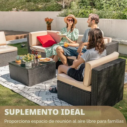 Vista 9 de Devoko Juego de muebles de patio de 5 piezas para todo tipo de clima, sofá seccional de patio al aire libre, tejido manual, mimbre de ratán, sofás
