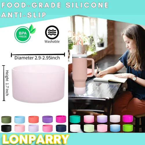 Vista 3 de Paquete de 2 botas de silicona para Stanley Cup de 30 oz y 40 onzas, protector inferior antideslizante y reductor de ruido, cubierta base de vaso