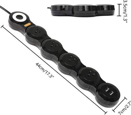 Vista 7 de Cable de alimentación de deformación para enchufe de enchufe grande, regleta de alimentación de enchufe plano con 2 puertos USB y 4 tomas múltiples