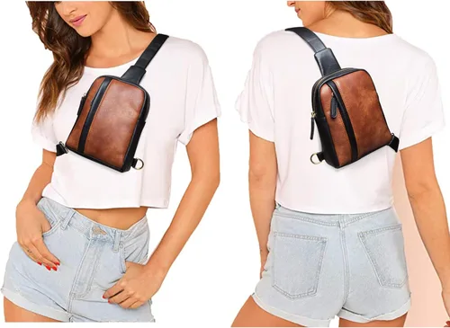 Vista 3 de Riñonera cruzada para mujer, de cuero, casual, a la moda, para viajes, deporte, para mujer