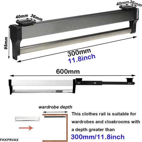 Vista 2 de Barra de Percha para Armario, Barra Extensible para Armario de 30-60cm, Barra de Ropa para Armario, Organizador de Armario para Pantalones y Abrigo