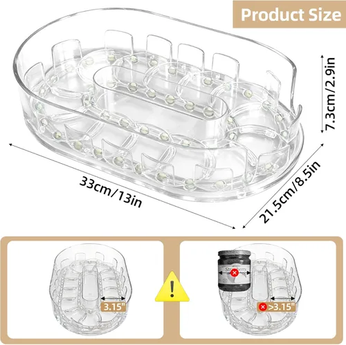 Vista 7 de Organizador giratorio de 360°, Lazy Susan para refrigerador, organizador de cocina de 13 x 8.5 pulgadas para refrigerador, gabinete, transparente