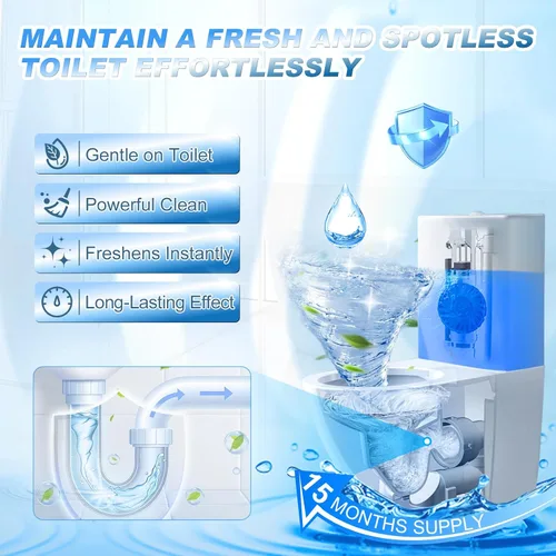 Vista 3 de KIISIISO Paquete de 18 pastillas para inodoro, limpiador automático de cuencos y tanques de disolución lenta, seguro séptico y apto para fontanería