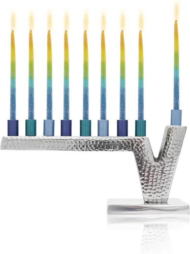 Vista 8 de Majestic Giftware Menorá de Janucá chapada en plata con diseño de cuentas (MN-HA123) Compatible con velas estándar de Janucá Calidad duradera