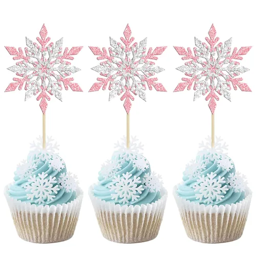 Vista 22 de Gyufise 24 adornos de copos de nieve Oh Baby para cupcakes con purpurina azul, decoración de pastel de baby shower congelado para baby shower