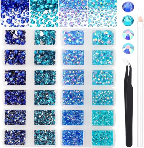 Vista 18 de 27000PCs Resin Rhinestones Kit, 2-6mm Crystal Diamond Gems with Picker Pencil, Tweezer & 2 Glue Bottles, Flatback Rhinestone Set for Diamond