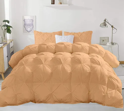 Vista 14 de Lujoso juego de funda de edredón plisada de 5 piezas de color dorado ámbar suave (funda de edredón + 4 fundas de almohada), relleno de edredón