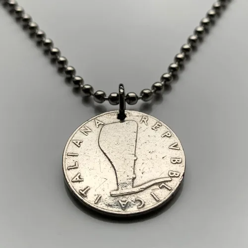 Vista 3 de 1953 Italy Italia 5 Lire coin pendant dolphin porpoise Rome Milan Florence Venice Verona Genoa Palermo Bologna Torino Napoli Cagliari San Gimignano
