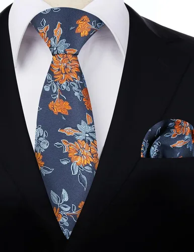 Vista 32 de Alizeal Mens 3.15inches Leaf Flower Pattern Tie with Floral Pocket Square Set