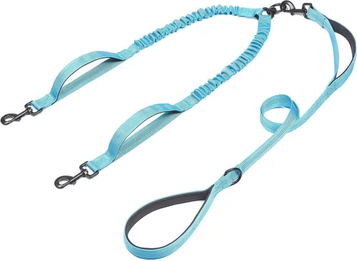 Vista 7 de iYoShop Correa doble para perro con 3 asas de tráfico adicionales, 5-18 libras, color negro 360 giratorio sin enredos, doble paseo para perros