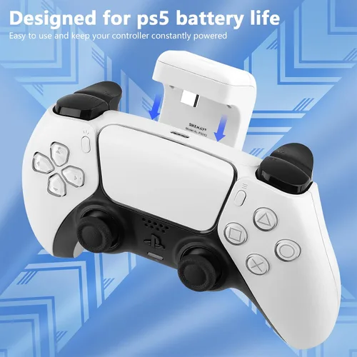 Vista 6 de SIKEMAY Paquete de batería recargable de accesorios para controlador PS5, batería externa de carga rápida de 1800 mAh con indicador LED y cable