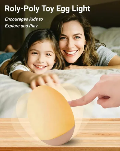 Vista 7 de Luz nocturna de huevo para bebé para guardería y lactancia – Luz táctil portátil con 7 colores RGB, atenuación continua, recargable, silicona suave