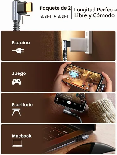 Vista 8 de MRGLAS Cable Carplay para automóvil (3.3 pies + 3.3 pies), cable de carga Cable SCSI trenzado de carga rápida, chapado en oro, para iPhone 18, 17
