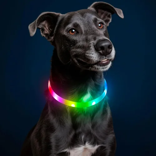 Vista 16 de HIGO Collar de perro con luz LED, recargable por USB, que brilla en la oscuridad, collar de seguridad para mascotas cortable de TPU para pasear Azul