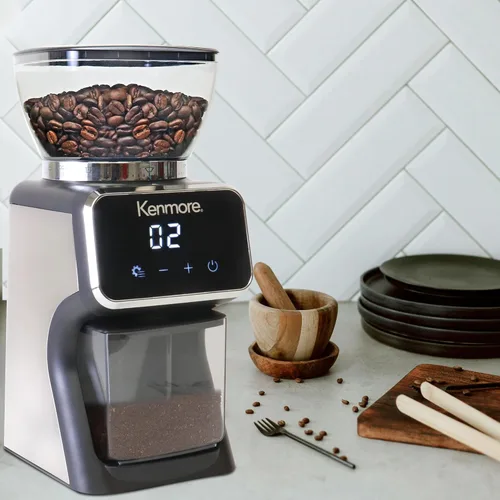 Vista 8 de Kenmore - Molinillo de café cónico para café expreso, prensa francesa, goteo, tamaño de moler ajustable, molino de frijoles, control digital