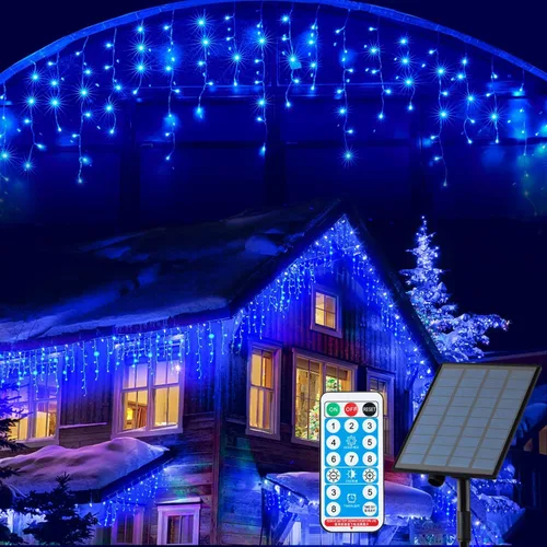 Vista 10 de KiflyTooin Luces Solares de Navidad para Exteriores Impermeables Luces de Cortina para Decoraciones de Navidad 320 LED 29.5 pies 60 Gotas, Luces