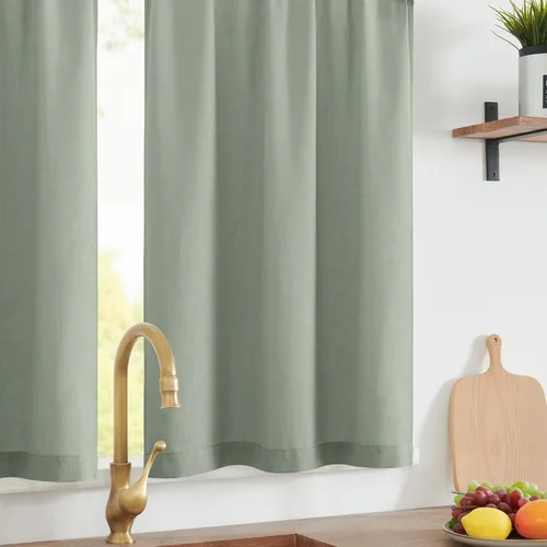 Vista 8 de jinchan Cortinas texturizadas de lino de 24 pulgadas para ventanas de cocina, cortinas de café de granja, cortinas pequeñas, cortinas rústicas que