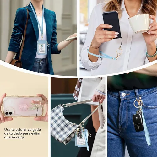 Vista 2 de bolimoss Portatarjetas de identificación 2 en 1 y cartera con cordón para mujer, soporte vertical de cuero para tarjetas de identificación