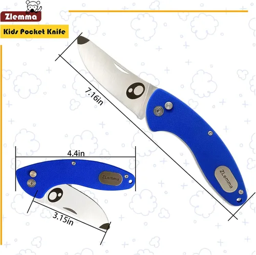 Vista 7 de Cuchillo de bolsillo para niños con clip y punta redondeada segura para el primer cuchillo de niño, cuchillos plegables de iniciación para niños