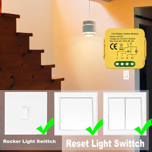 Vista 3 de Matter Smart Switch Module DIY Light Relay Switch 16A/100-240V, funciona con Apple Home, Siri, Alexa, Google, SmartThings, Matter Smart Home