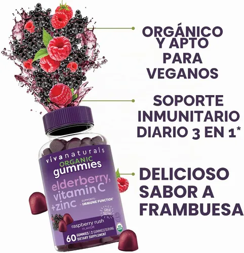 Vista 5 de Viva Naturals Sambucus - Gomitas de saúco para adultos con vitamina C