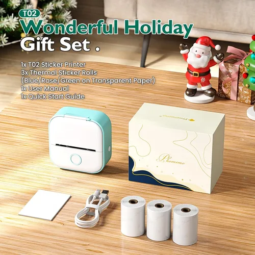 Vista 2 de Phomemo Impresora de calcomanías, cápsulas de impresión T02, mini impresora con 3 rollos de papel de color transparente, máquina de bolsillo térmica
