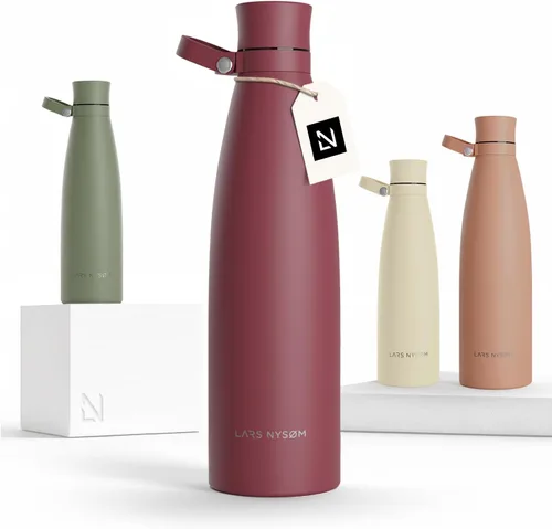 Vista 9 de LARS NYSØM Botella de agua aislada de acero inoxidable de 25 onzas, 34 onzas, frasco térmico aislado para bebidas calientes y frías, botella a Beige