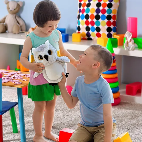 Vista 6 de DolliBu - Peluche de búho – Animal de peluche súper suave, lindo pájaro de vida silvestre gris, adorable animal de peluche esponjoso para niños