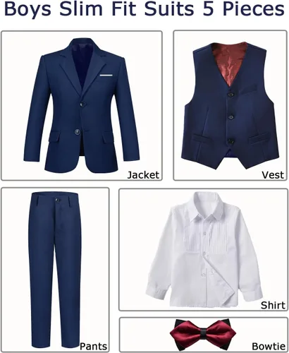 Vista 3 de Trajes de 5 piezas para niños, conjunto formal de portador de anillo de boda