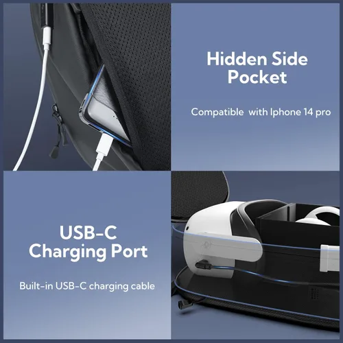 Vista 5 de ZYBER Hard Carrying Case for Meta Quest 2, Black Backpack Travel Case for Oculus Quest 2 Accessories