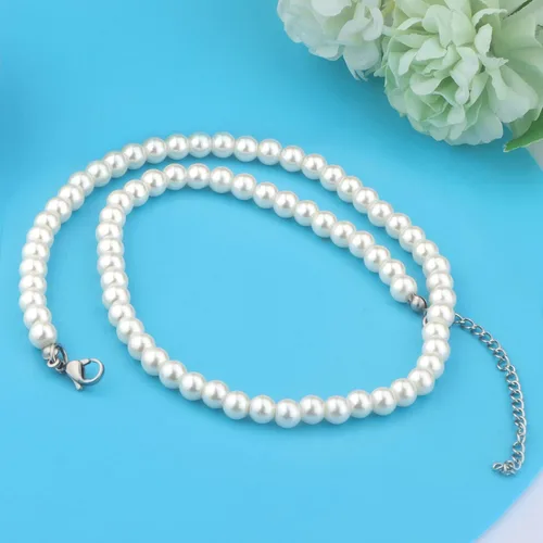 Vista 5 de Gargantilla barroca de perlas para mujer, collar de perlas blancas de 0.236in, elegante collar de joyería para mujer, longitud de princesa de 16
