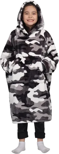 Vista 19 de Waitu - Sudadera tipo manta, para regalar a hombre o mujer, muy cálida y acogedora, gigantesca, con capucha, de gruesa franela, con mangas y un Negro