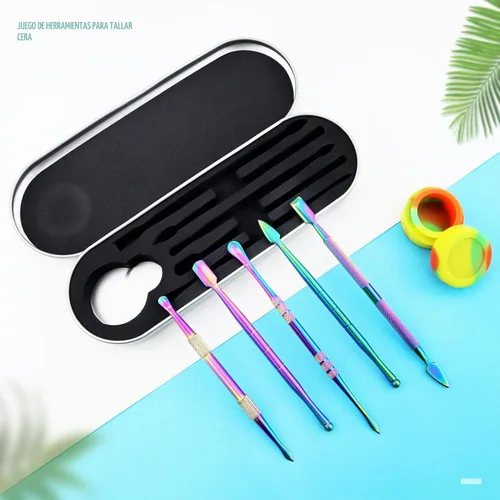 Vista 7 de YETOOME Juego de 6 herramientas de tallado de cera con recipiente de silicona de 0.2 fl oz (0.2 fl oz) y funda de metal portátil, herramienta