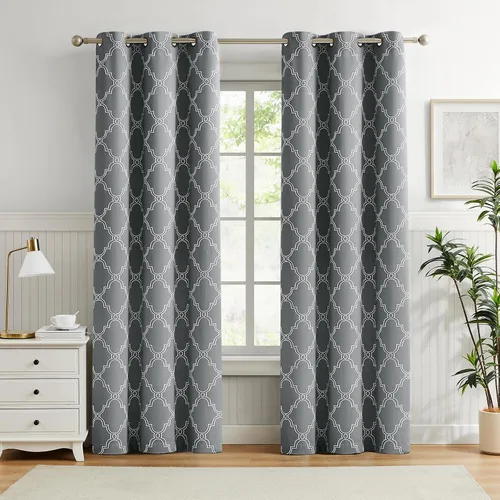 Vista 29 de Melodieux Cortinas 100% opacas de 96 pulgadas de largo para sala de estar, dormitorio estilo marroquí, aislamiento térmico, ahorro de energía