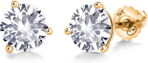 Vista 207 de Gem Stone King Aretes de Martini de oro amarillo de 14 quilates Aretes de tuerca de 3 puntas para mujeres y hombres Redondos de 0.236 pulgadas