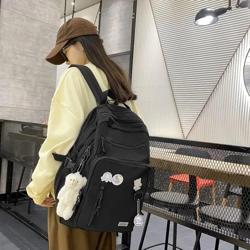 Vista 4 de GAXOS Linda Mochila Estética para Escuela Estudiante de Secundaria Mochila de Viaje para Adolescentes Niñas Mochila con Pin de Oso Bolsos de Libros