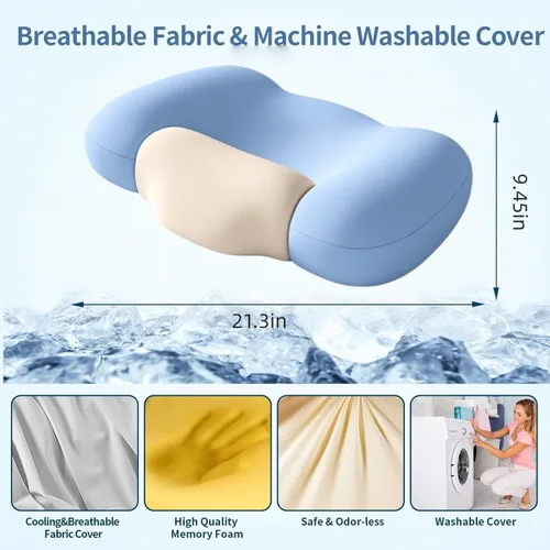 Vista 8 de Almohada cervical para aliviar el dolor de cuello, almohada ergonómica de contorno de espuma viscoelástica para dormir, almohada ortopédica de apoyo
