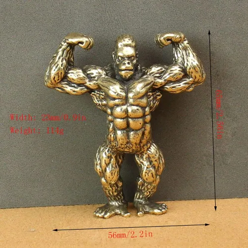 Vista 2 de Wwxuanke - 1 pieza de decoración de gorila muscular de cobre macizo, figura en miniatura de culturista de latón, decoración de escritorio, regalo