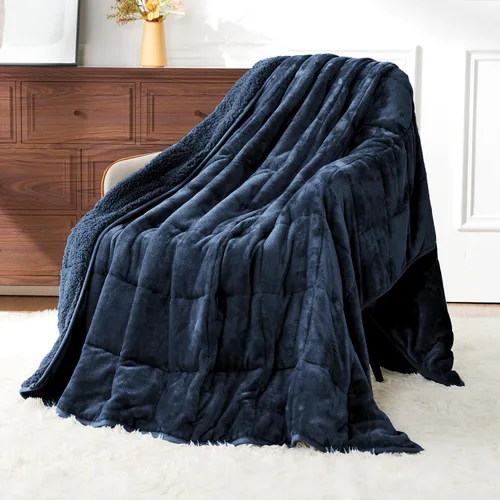 Vista 13 de Uttermara Mantas con peso para adultos, tamaño matrimonial, manta de 12 libras, 48 x 72 pulgadas con forro polar sherpa de felpa suave y cálida