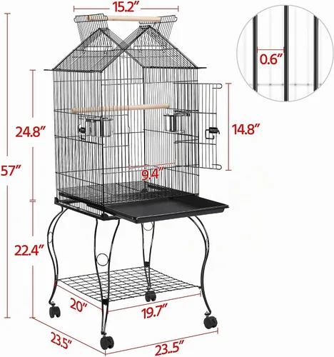 Vista 3 de Yaheetech - Jaula de pájaros de 57 pulgadas con parte superior abierta y ruedas para loros de tamaño mediano, cacatúas, caique, cotorras, cuello